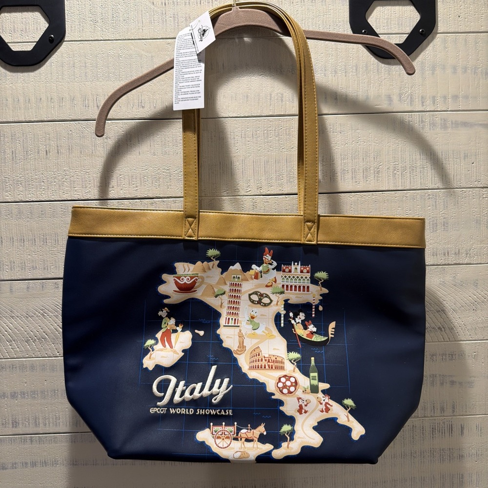 Disney Parks Epcot World Showcase Italy Pavilion Map Large Tote Bag Navy NWT